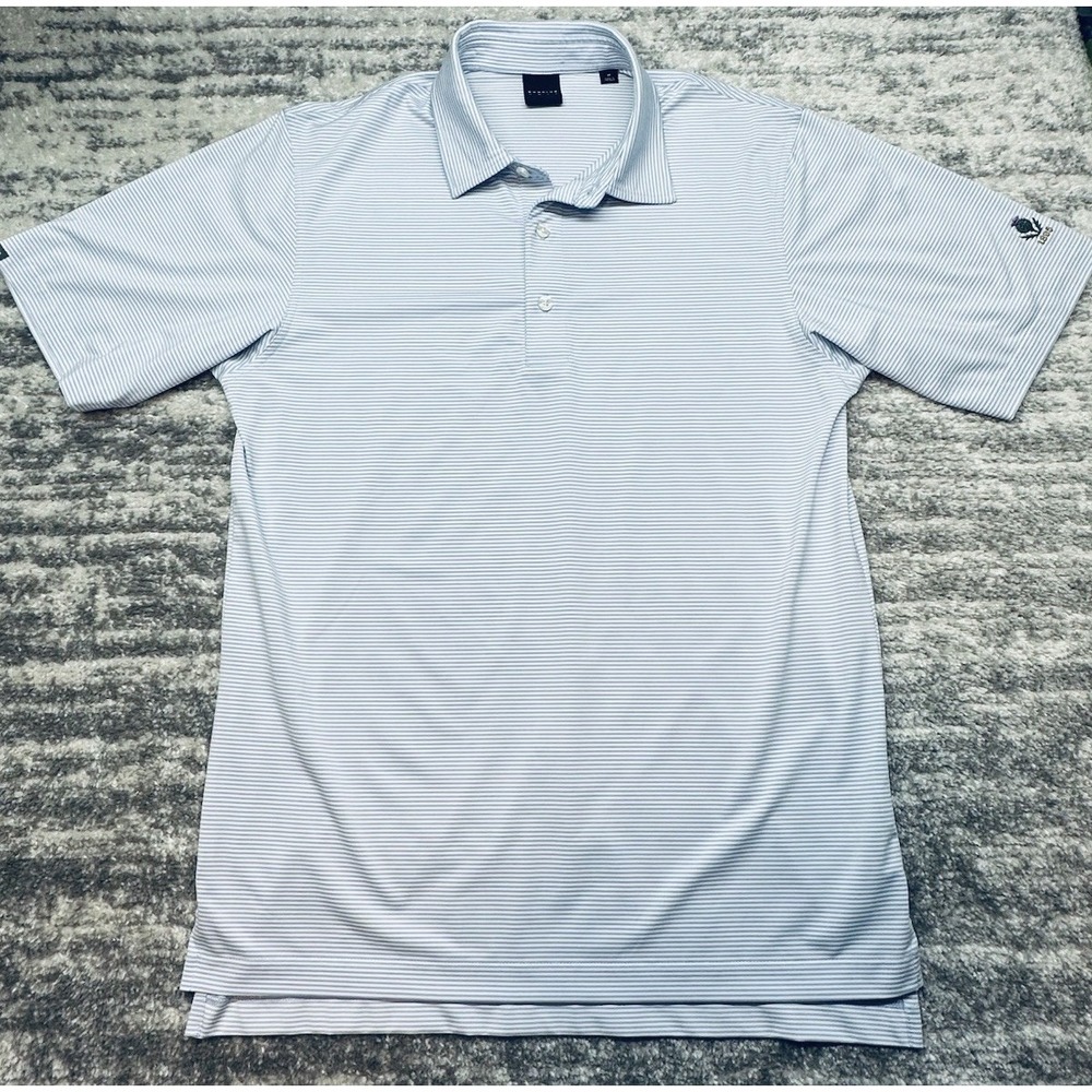 Dunning Polo Shirt Mens Medium Blue Striped Performance Scotland Flower - Picture 4 of 11